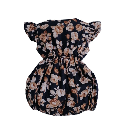 Cotton Little Robin's Romper, Navy with Stone floral print