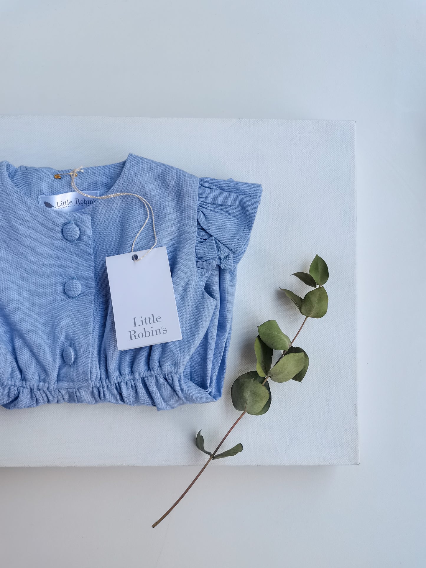 Linen Little Robin's Romper, Powder Blue