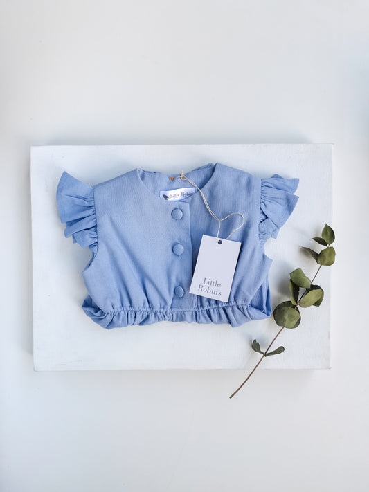 Linen Little Robin's Romper, Powder Blue