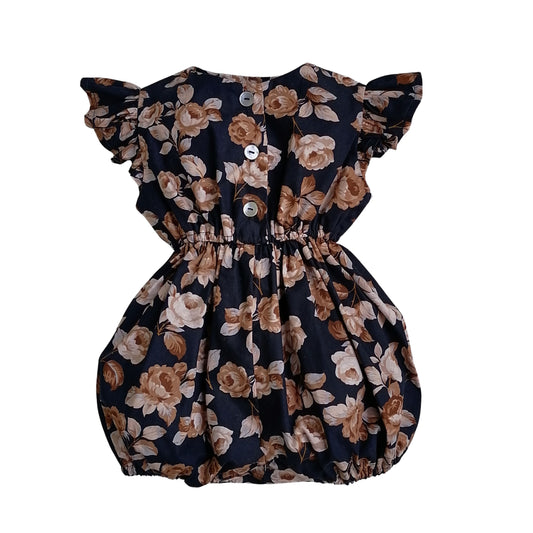 Cotton Little Robin's Romper, Navy with Stone floral print