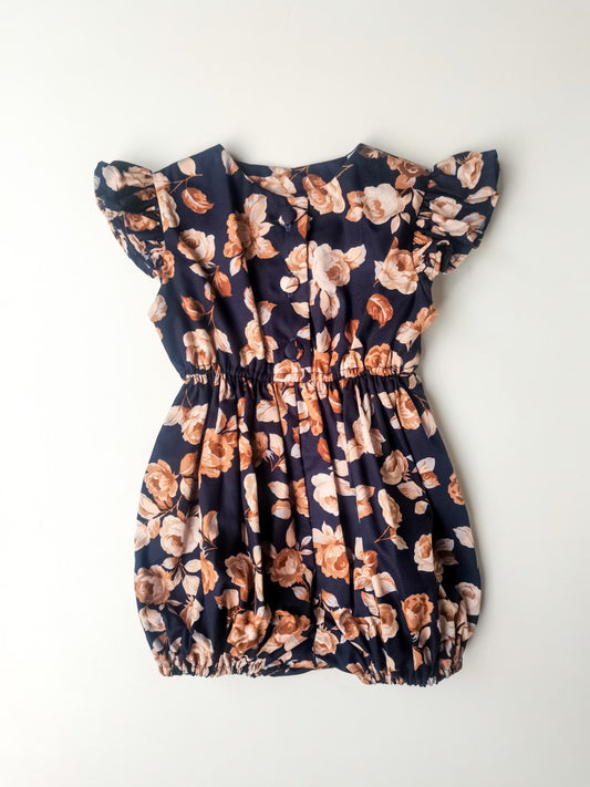 Cotton Little Robin's Romper, Navy with Stone floral print